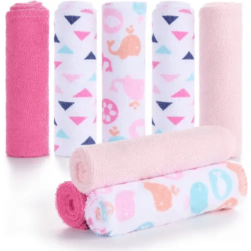 Baby Washcloths, Momcozy Ultra Soft Absorbent Towel, 8pcs Newborn Bath Face Towel, Natural Reusable Baby Wipes for Sensitive Skin, Baby Registry as Shower, 10"x10" (Pink)