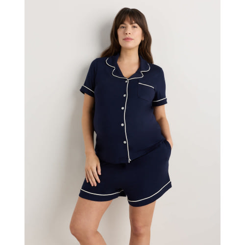 Bamboo Jersey Maternity Short Sleeve Pajama Set in Deep Navy