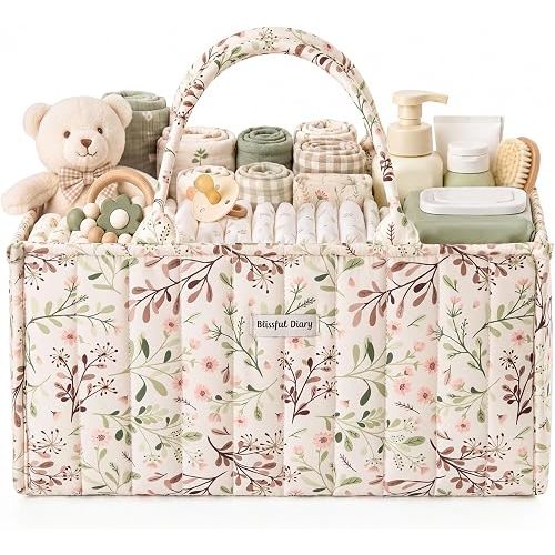 Blissful Diary Floral Diaper Caddy Organizer Storage Basket, Pastoral Daisy