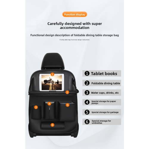 Backseat Car Organizer with Foldable Dining Table and Tablet Holder, Multi Pocket Car Storage Bag, Waterproof Leather Car Seat Organizer for Travel Accessories