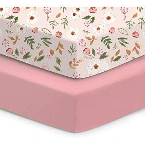 Crib Sheets 2 Pack, Fitted Crib Sheet for Standard Crib Mattress 28x52x9, Ultra Soft Jersey Knit, Breathable Stretchy Deep Pocket, Snug Fit Stays Put, Baby Crib Mattress Sheet