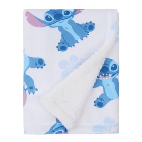 NoJo Disney Stitch Cuddly Plush Baby Blanket, Blue, Pink, and White