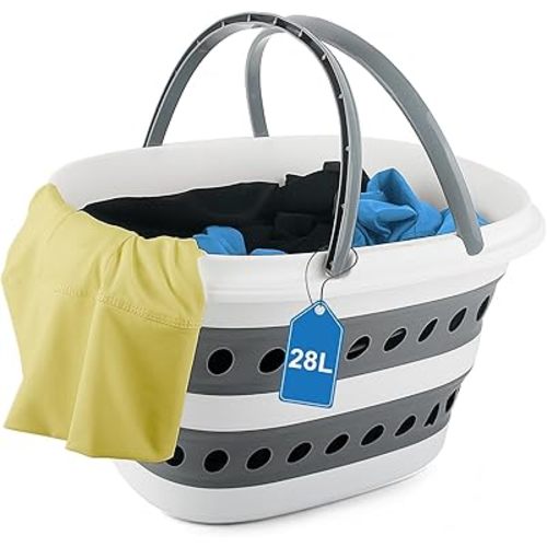 28L Collapsible Laundry Basket with Handle, Foldable Clothes Basket Laundry Hamper Plastic Storage Bin, Pop-Up Hamper for Dirty Clothes, Portable Storage Container Outdoor Camping Home RV