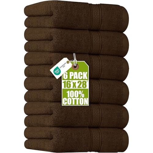 Utopia Towels 6 Pack Premium Hand Towels Set, 16 by 28 inches, 100% Ring Spun Cotton, Ultra Soft and Highly Absorbent 600GSM Towels for Bathroom, Gym, Shower, Hotel, and Spa, Dark Brown