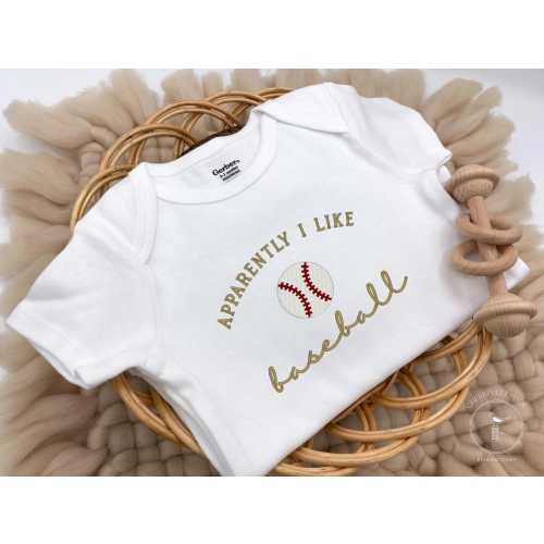 Etsy | “Apparently I Like Baseball” Embroidered Bodysuit, Funny Baseball Onesie