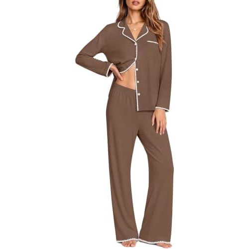 Ekouaer Pajamas for Women Set Long Sleeve Lounge Set Soft Button Down Pjs