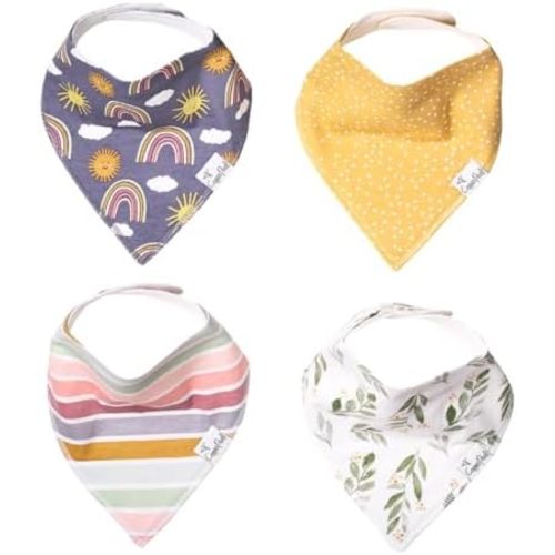 Copper Pearl Baby Bibs 4 Pack, Printed Bandana Drool Bibs for Baby Girl & Boy, Soft Cotton Drooling Teething Bibs