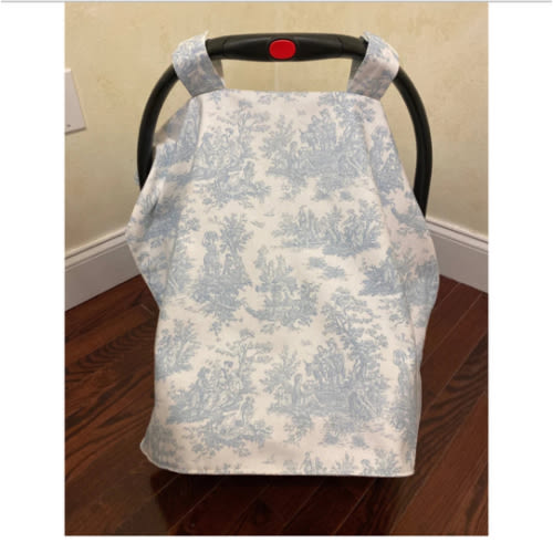 Car Seat Canopy Cover - Blue Toile - Just Baby Designs