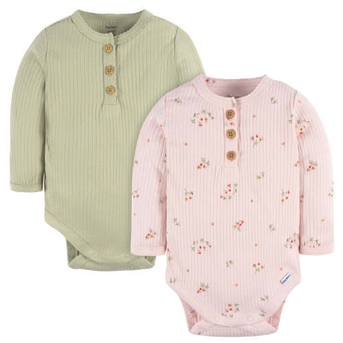 2-Pack Newborn Baby Girls Floral Henley Onesies® Bodysuits – Gerber Childrenswear