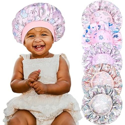 5 Pcs Kids Bonnet for Girls Silk Bonnet Sleeping Kid Baby Toddler Wide Band Night Sleep Caps Colorful Night Hats Natural Hair