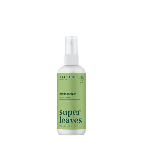 ATTITUDE Hand Sanitizer Spray, EWG Verified, Kills Germs & Bacteria, Vegan & Plant-Based, Safe for Adults & Kids, Olive Leaves Scent, 3.38 Fl Oz (Spray Bottle)