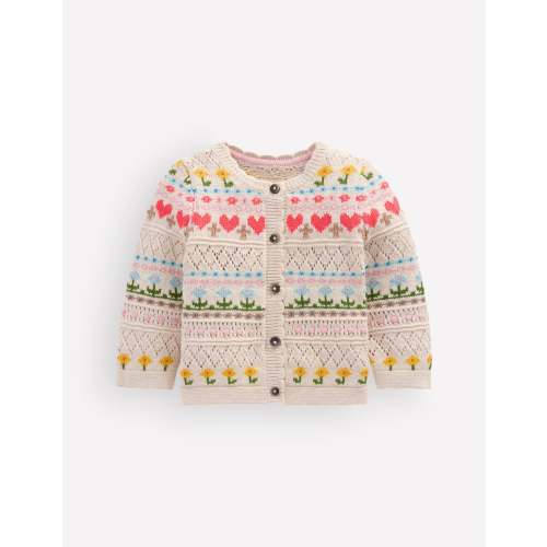 Cotton Fair Isle Cardigan - Oatmeal Marl Multi Flowers | Boden USA