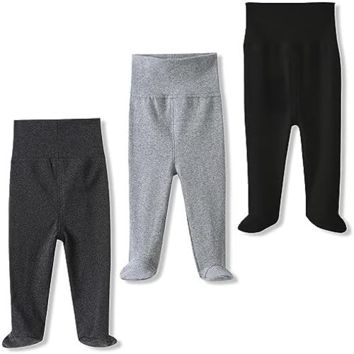 ACESTAR Newborn Infant Baby Boys Girls Cotton High Waist Footed Pants Casual Leggings with Feet 0-12 Months 3-PACK/1-PACK