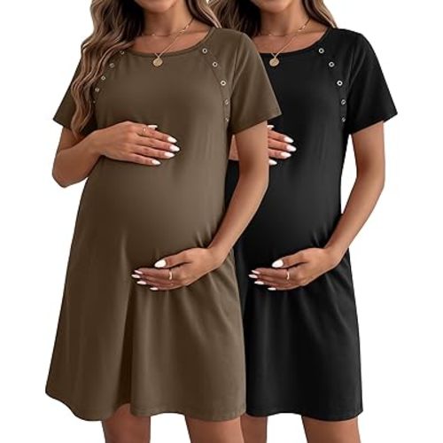 Huukeay 2 Pack Labor and Delivery Hospital Gown Women Nursing Birthing Maternity Dress 3 In1 Breastfeeding Buttons Pjs Robe