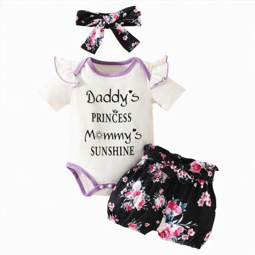 TOWED22 Newborn Infant Baby Girl Clothes Romper Shorts Set Floral Summer Outfits Cute Baby Girl Clothing White,0-3 M