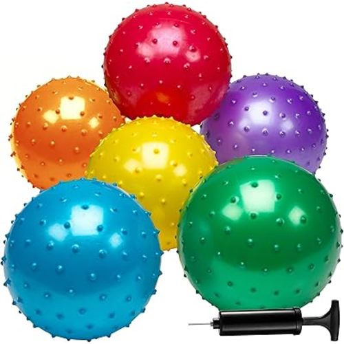 Bedwina Knobby Balls - Bulk 7 Inch Sensory and Spiky Massage Stress Balls for Toddlers, with Pump, Fun & Bouncy for Toddler, Kids Party Favors, Stocking Stuffers