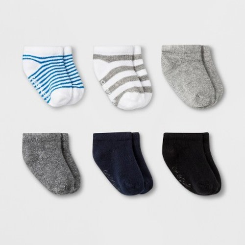 Baby 6pk Low Cut Striped Socks - Cat & Jack™ Gray 6-12M
