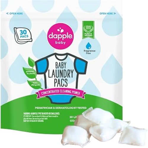 Dapple Baby Laundry Detergent Pacs - 30 Count - Fragrance-free Laundry Pods for Sensitive Skin - Plant-Powered Stain Remover - Newborn Essentials