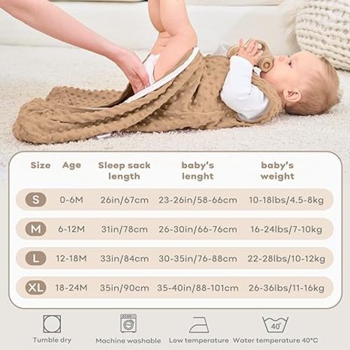 Fleece Baby Sleep Sack 0-6 Months, 1.5 TOG Cotton Baby Wearable Blanket With Soft Plush Dots, 2 Pack Newborn and Infant Warm Sleeping Sack with 2-Way Zipper Brown&Coffee