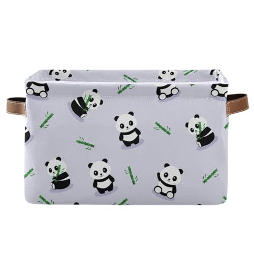 ZAZYXTJ Cute Panda Storage Basket for Shelves Foldable Open Storage Bin Waterproof PE Coating Closet Organizer with Handles for Home Office dorm room