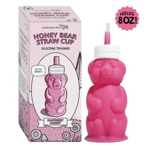 Legendairy Milk Silicone Honey Bear Straw Cup - Raspberry Sorbet - 8 fl oz: BPA-Free, Leakproof, Textured, Portable Drinkware