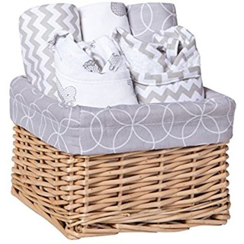 Trend Lab 7 Piece Bib & Burp Feeding Basket Gift Set, Safari Gray