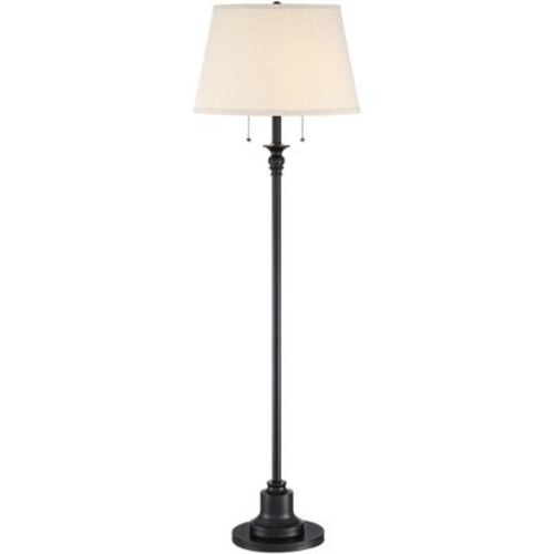 360 Lighting Spenser Rustic Farmhouse Floor Lamp 58" Tall Oiled Bronze Metal Off White Linen Empire Shade for Living Room Bedroom Office House Home
