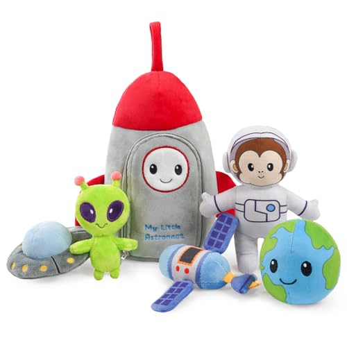 Stuffed Plush Astronaut Kit for Baby Toddler, 6-Pcs My Little Astronaut Playset, Sensory Pretend Play Toy with Rocket Bag/Monkey AST ronaut/Alien, Boy Girl Infant Newborn Gifts