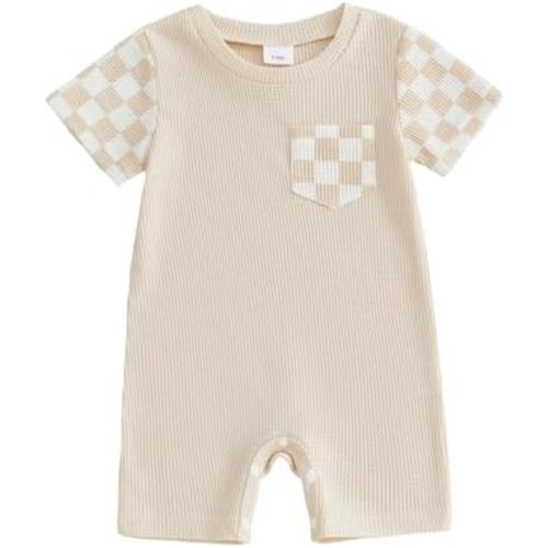 Karuedoo Newborn Baby Boy Girl Clothes Checkered Plaid Romper Jumpsuit Short Sleeve One-Piece Bodysuit Infant Summer Outfit
