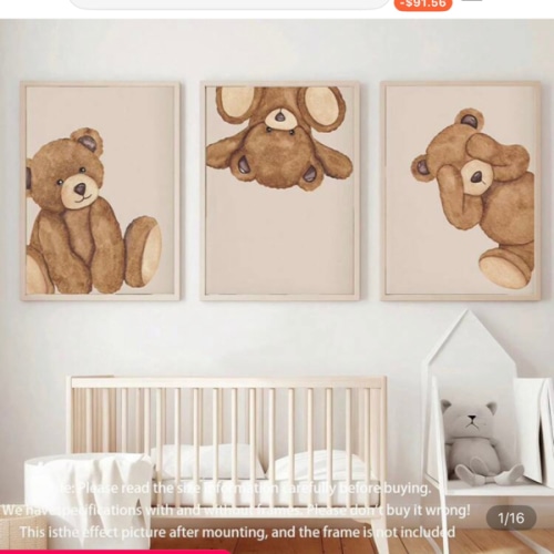 3pcs Framed Canvas Art, Children's Day Framed Canvas Wall Art, Teddy Bear Nursery Decor, Neutral Style Children's Room Wall Art, Print Set Of Three, Cute Peeking Animal Prints, Nursery Or Playroom Digital Downloads, Nursery Wall Decor, Nursery Decorations