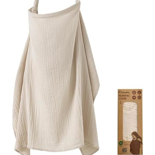 Muslin Nursing Cover for Breastfeeding, Privacy Cover with Rigid Hoop for Mom,Breathable 100% Cotton Muslin Nursing Apron Multi-use Stroller Cover (Linen, 1 Pack)