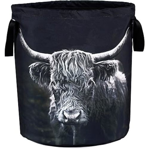 Highland Cow Laundry Basket Animal Foldable Oxford Cloth Funny Tote Bag Laundry Hamper Clothes Storage Bucket Organizer For Bathroom/Laundry Storage/Bedroom Storage Basket 17.7x13.7Inch