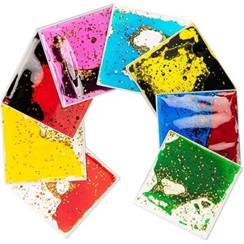 LONGKING 8-Pack 6"x 6" Liquid Tiles for Kids, Soft Gel Liquid Sensory Toys for Autistic Children, Sensory Mats, Sensory Toys for Toddlers 3-4