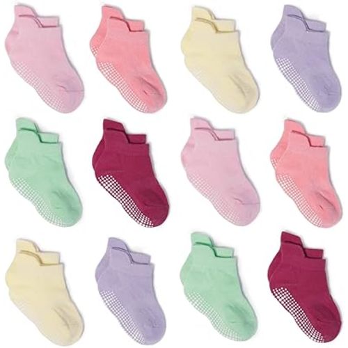 Zaples Baby Non Slip Grip Ankle Socks with Non Skid Soles for Infants Toddlers Kids Boys Girls