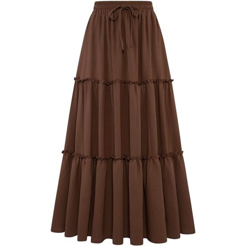 Arolina Women's Summer Maxi Skirt Trendy High Waist Pleated Ruffle Long Skirts Flowy Beach Boho Skirt Dress with Pockets