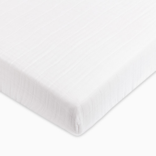 babyletto Mini Crib Sheet in GOTS Certified Organic Muslin Cotton - White