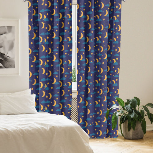 East Urban Home Night 4-Panel Curtains, Bedtime Crescent Moon Clouds 137503 | Wayfair