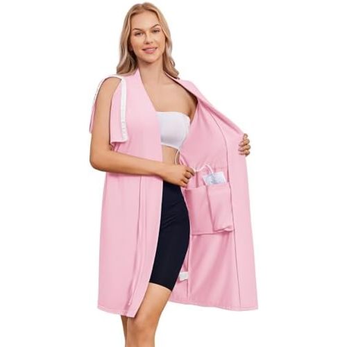 Deyeek Women's Post Surgery Mastectomy Robe with 4 Internal Drain Pockets Short Sleeve Adaptive Nightgowns Pajama Dress Shirt