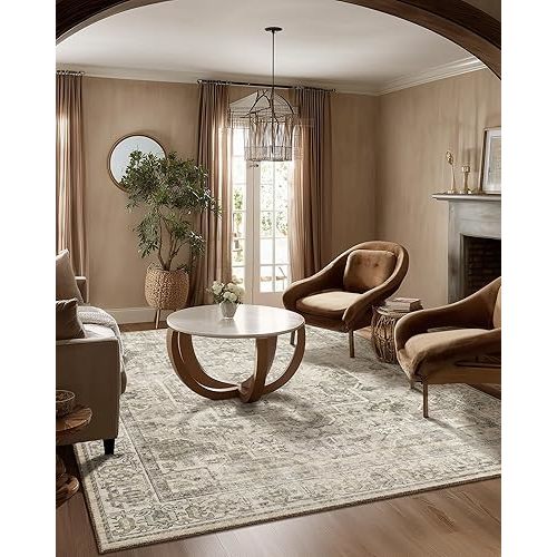 Washable Area Rugs for Living Room: 5x7 Bedroom Area Rugs Boho Vintage Rugs Stain Resistant Non Slip Low Pile Soft Lightweight Carpet for Kitchen Dining Room Farmhouse Nursery Kids Room Home Office