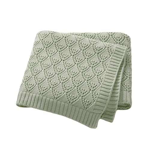 Neiwech Cotton Cellular Baby Blanket Knitted Swaddle Crib Nursery Receiving Blankets for Newborn Boy Girl 40 x 30 Inch Green