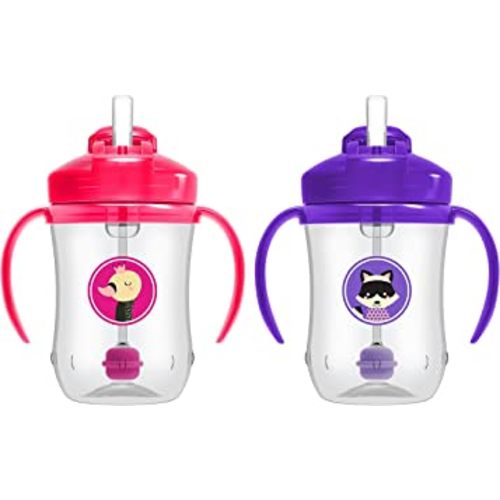 Dr. Brown's Milestones Baby’s First Straw Cup, Training Cup with Weighted Straw, Pink & Purple, 2 Pack, 6m+