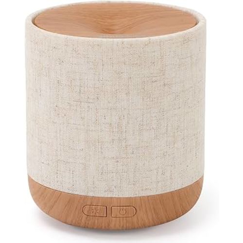 Essential Oil Diffuser 200ml with Fabric Cover and Night Lamp | Ultrasonic Aroma Diffuser | Humidifier w Lights | Room Decor | Small Humidifier for Bedroom | Gift (Light Brown)