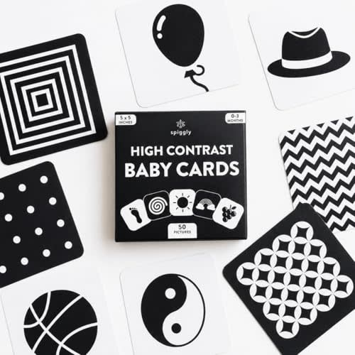 High Contrast Baby Visual Stimulation Cards - 50 Pictures for Newborn Activities - Black and White Cards for Infants 0-6 Months - Toys Gift