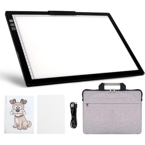 YINGWOND Rechargeable A4 LED Light Pad with Padded Case, Tracing Light Box w/Riser Stands and Paper Clip, 6 Levels of Brightness, Type-c Cable, Wireless Diamond Painting Light Board