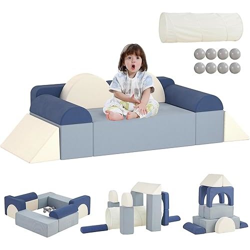Beright Kids Play Couch, Nugget Couch for Toddlers, Kids Furniture for Playroom, Kids Foam Convertible Play Building Fort, for Christmas and New Year, Blue