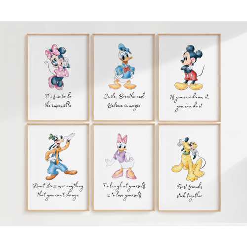 Mickey & Friends Nursery Prints: Set of 6 Kids Room Wall Art (Digital Download)