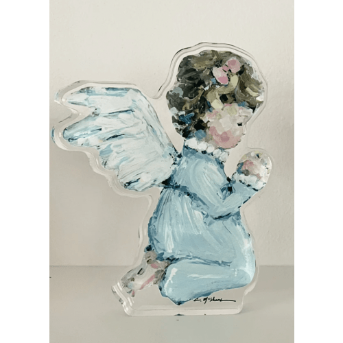 Brunette Girl Angel Acrylic Block