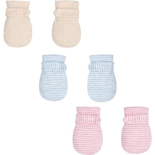 Newborn Baby No Scratch Mittens Stay On, 100% Cotton Breathable, Adjustable Infant Gloves for Baby Boys Girls Mittens