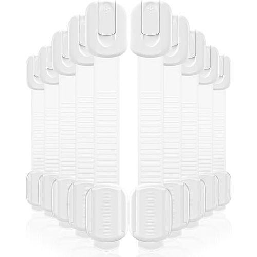 10 Pack Cabinet Locks Baby Proofing, Child Proof Cabinet Locks with 3M Adhesive - Easy Installation with Adjustable Straps, Multi-Purpose Child Safety Latches for Drawers Fridge Trash Cans Toilets