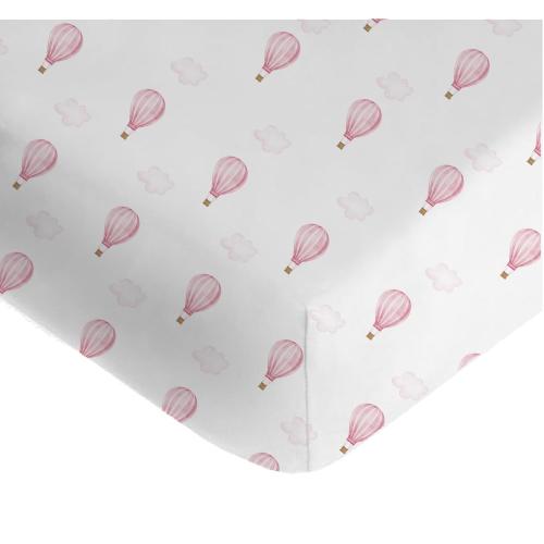 Baby Girl Hot Air Balloon Crib Sheet Bedding Pink Balloons Jersey Knit Fitted Sheet Nursery Decor, Baby Shower Gift